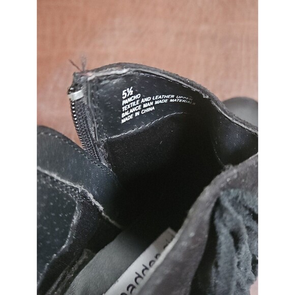 5 1/2 Steve Madden Girl All Black Suede Leather Fringed Ankle Booties 3" Heels - Picture 6 of 7